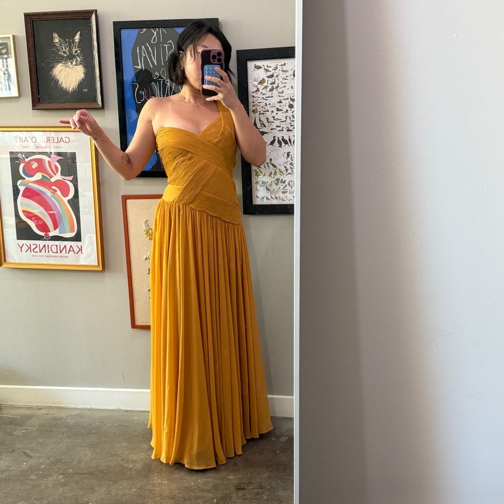 Tadashi Shoji Mustard Strapless Gown